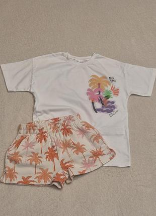 Костюм zara летний 4-6 лет, 104-116 см, шорты+овер футболка 4-5, 110 зара.