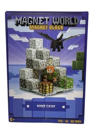 Конструктор магнитный кубический 43 детали minecraft magnetism world t9911
