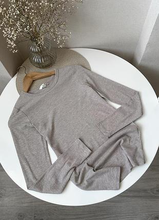 Світло бежевий сірий джемпер в рубчик лонг h&m