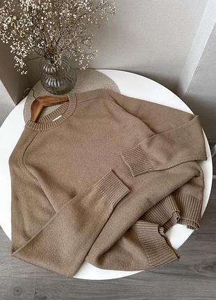 Бежевий вовняний светр оверсайз коричневий h&m шерсть