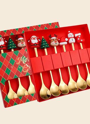 Набір чайних ложок новорічних merry christmas 14746 15.5 см 6 золотистий предметів