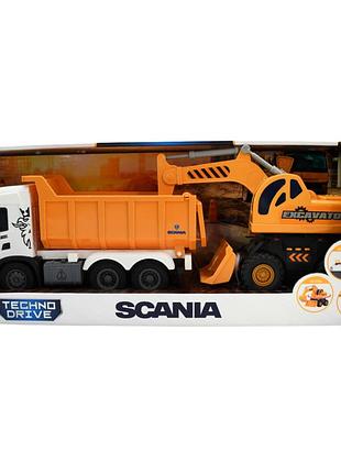 Ігровий набір самоскид scania та екскаватор technodrive 8001ks зі світлом та звуком