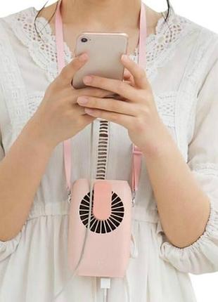 Вентилятор портативний підвісний з кліпсою акумуляторний usb рожевий