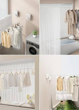 Мотузка-трос білизняна висувна з настінним кріпленням anti-sag clothesline біла