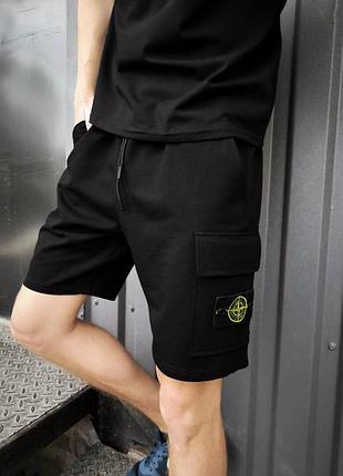 Мужские шорты stone island черные на лето бриджи стон айленд спортивные xxl (b)