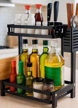 Полка-стеллаж кухонная 2-хуровневая разборная kitchen shelf and 229 черная