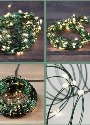 Гирлянда роса зеленая проволока usb с пультом д/у 5м 150led теплый свет