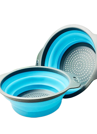 Дуршлаг силиконовый складной большой + маленький collapsible filter baskets круглый голубой