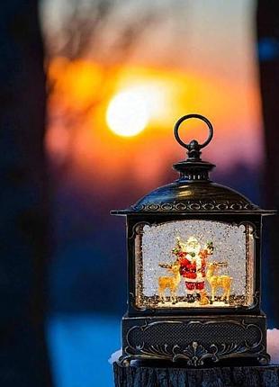 Новорічний нічник урожай ліхтар санта з оленями xmas wdl-24073a коричневий