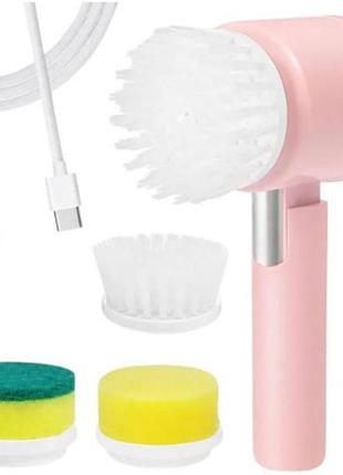 Щетка для уборки и мытья аккумуляторная folding cleaning brush розовая