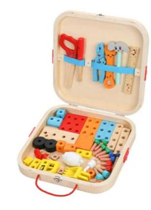 Набор детский игровой инструменты в чемодане деревянные kids toolbox разноцветный