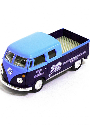 Детская модель машинки volkswagen bus double cab pickup delivery 1963 kinsmart kt5396w инерционная, 1:34 blue