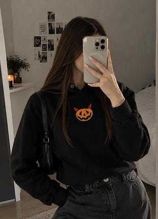 Жіноче вкорочене чорне худі halloween