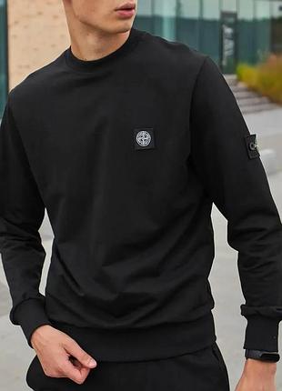 Чоловічий світшот stone island чорний весняний осінній чоловіча кофта без капюшона стон айленд із патчем m (b)