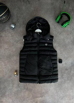Мужская жилетка stone island черная з капюшоном безрукавка стон айленд весенняя xl (b)