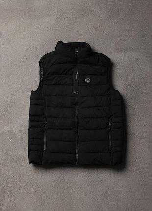 Мужская жилетка stone island черная без капюшона из плащевки безрукавка стон айленд весенняя осенняя m (b)