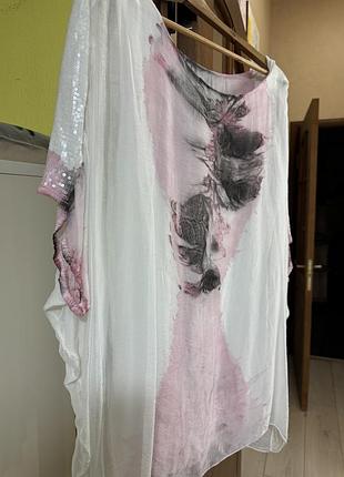 Итальянская шелковая туника oversize 48–54, натуральный шелк, пайетки