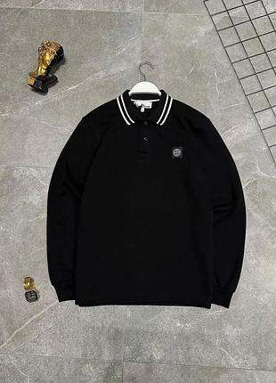 Чоловічий світшот чорний stone island з коміром весняний осінній светр без капюшона стон айленд xxl (b)