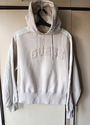 Жіноче худі guess оригінал бежеве оверсайз толстовка з капюшоном кофта світшот вкорочена o1ba26