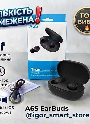Беспроводные наушники a6s tws сенсорные черные / bluetooth наушники для телефона