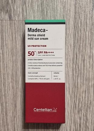 Мягкий солнцезащитный крем для лица centellian24 madeca shield mild suncream spf 50+ pa++++ 50мл