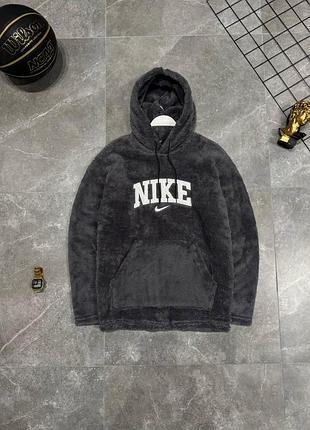 Чоловічий зимове худі nike плюшеве сіре кофта тедді найк з капюшоном (bon)