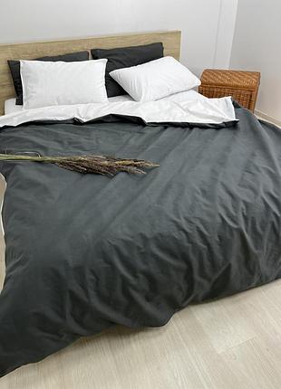 Комплект постільної білизни сімейний 150х210 (2 шт) бязь gold luxe наволочки 70х70 графіт-білий