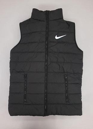 Мужская жилетка nike черная без капюшона из плащевки весення осенняя | безрукавка найк демисезонная m (b)