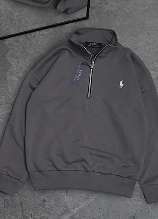 Чоловіча кофта polo ralph lauren 1/3 zip сіра світшот поло вільного крою (b)