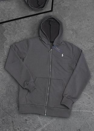 Чоловіча зіп-худі polo ralph lauren сіра кофта поло з капюшоном xl (b)