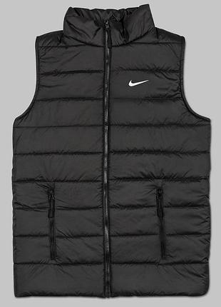 Мужская жилетка nike черная без капюшона из плащевки весення осенняя | безрукавка найк демисезонная m (b)