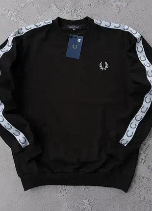 Мужской свитшот fred perry черный весенний осенний кофта без капюшона фред перри с лампасами демисезонная