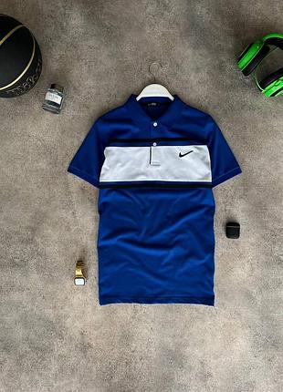Чоловіча футболка поло nike синя з білою бавовняна літня теніска найк спортивна на літо l (bon)