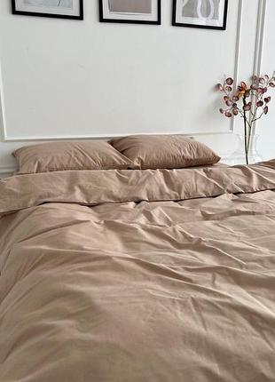 Комплект постільної білизни сімейний 150*210 2 шт бязь gold luxe наволочки 70х70 капучино
