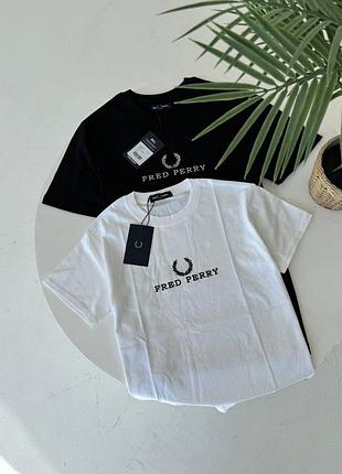 Мужская футболка fred perry белая на лето логотим вышивка фред перри xl (b)