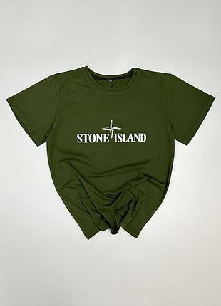 Мужская футболка stone island хаки хлопковая тенниска стон айленд на лето xxl (b)