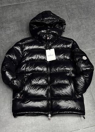 Чоловічий пуховик зимовий moncler чорний куртка тепла монклер з капюшоном (b)