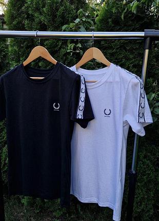 Мужская футболка fred perry белая с лампасами фред перри на лето l (b)
