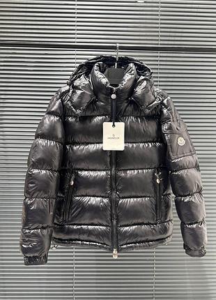 Мужской зимний пуховик moncler черный куртка теплая монклер с капюшоном l (b)