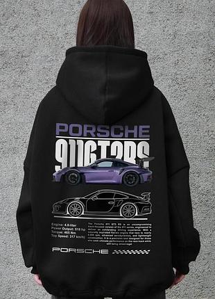 Жіноче оверсайз худі толстовка на флісі з капюшоном та принтом without porsche black