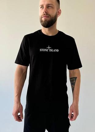 Мужская футболка stone island хлопковая черная тенниска стон айленд спортивная на лето l (b)