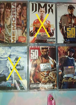Аудио кассеты реп eminem, 50 cent, dmx, bomfunk mc's.