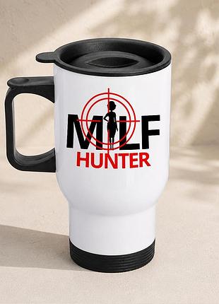 Термочашка автомобильная с принтом "milf hunter" 450 мл, белая
