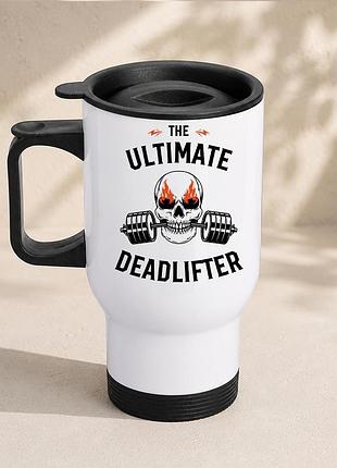 Термочашка автомобильная с принтом "deadlifter" 450 мл, белая