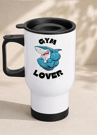 Термочашка автомобильная с принтом "gym lover" 450 мл, белая