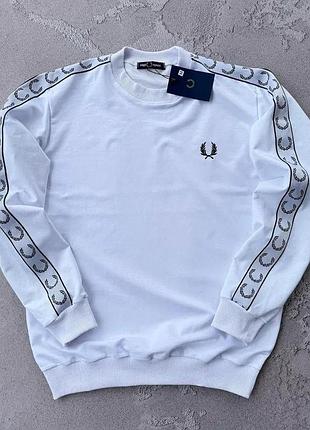 Чоловічий світшот fred perry білий весняний осінній кофта без капюшона фред пері з лампасами демісезонна (bon)