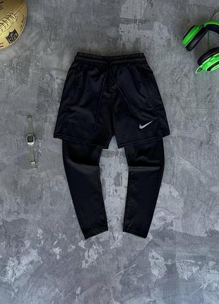 Мужские спортивные шорты nike с лосинами черные для тренировок найк l (b)