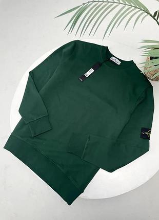 Мужской свитшот stone island зеленый зимний кофта без капюшона стон айленд с патчем xl (b)