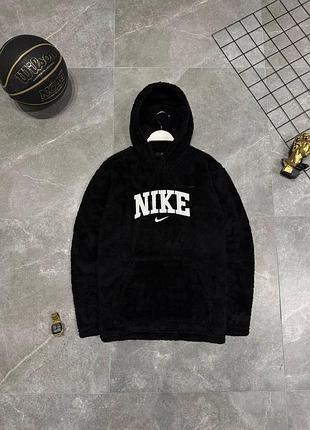 Чоловічий зимове худі nike плюшеве чорне кофта тедді найк з капюшоном (bon)