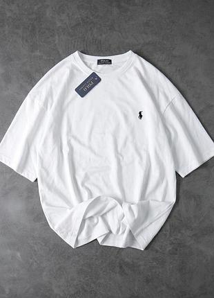 Мужская футболка оверсайз polo белая хлопковая l (b)